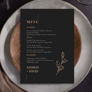 Modern Minimalist Foliage Black Menu Card