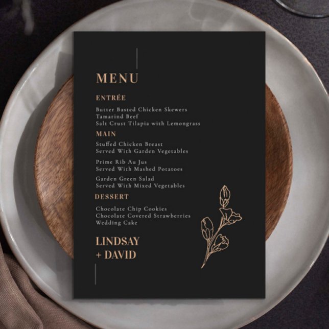 Modern Minimalist Foliage Black Menu Card (Creator Uploaded)