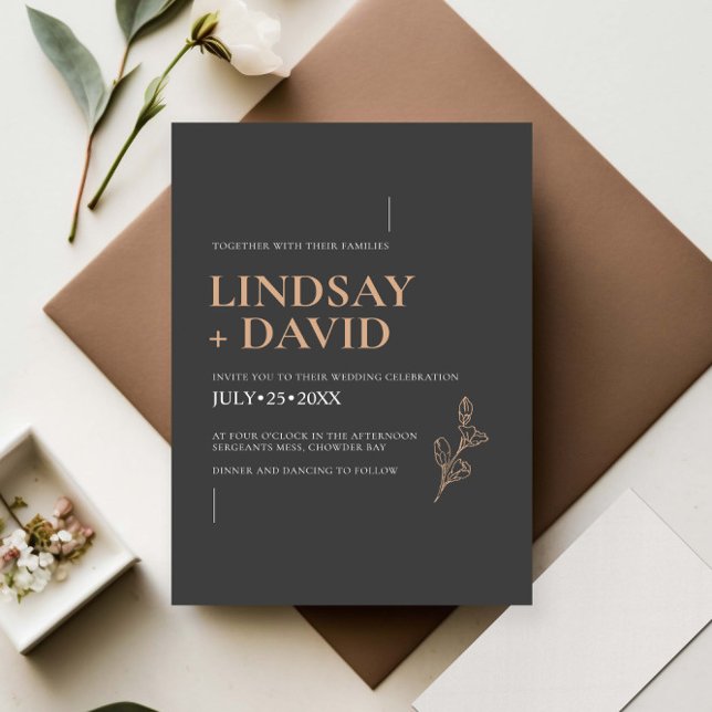 Modern Minimalist Foliage Charcoal and White Invitation (Creator Uploaded)