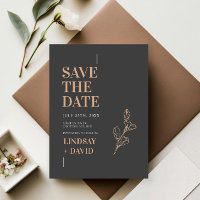 Modern Minimalist Foliage Charcoal Save the Date