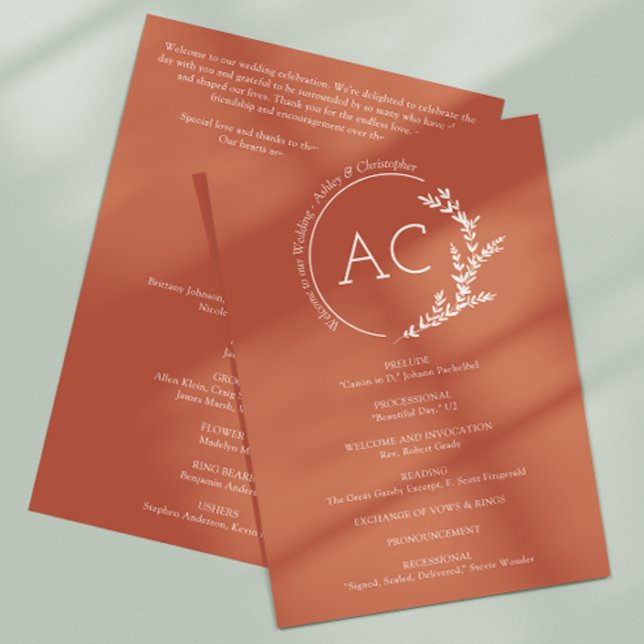 Modern Minimalist Foliage Copper Red Wedding Program (Creator Uploaded)