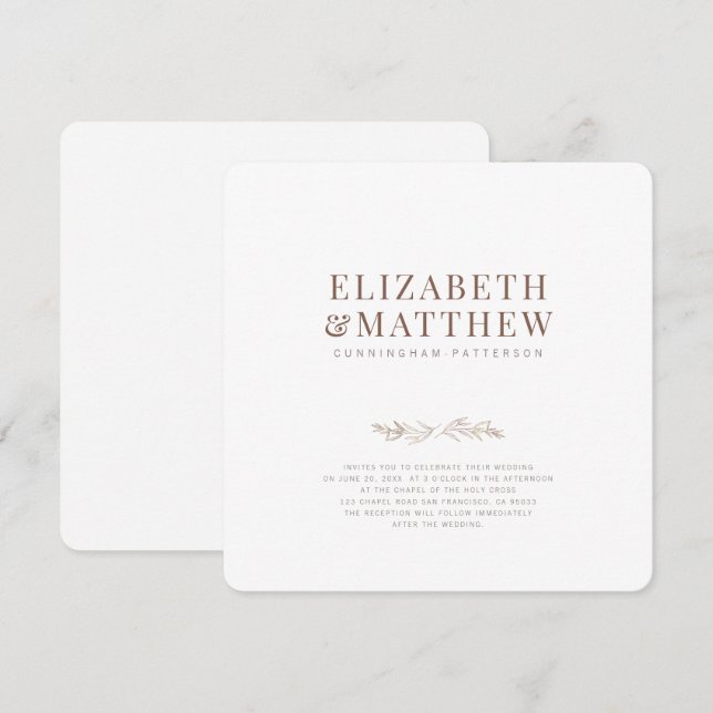 Modern + Minimalist Foliage Wedding Invitation (Front/Back)