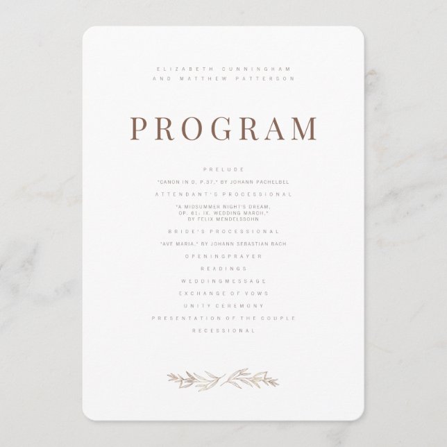 Modern + Minimalist Foliage Wedding Program (Front)