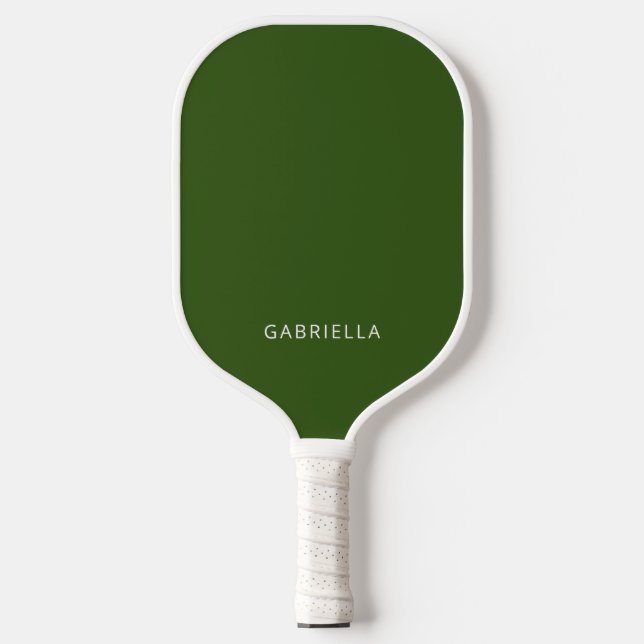 Modern Minimalist Forest Green Personalized Name Pickleball Paddle (Front)