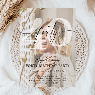 Modern Minimalist FORTY 40th Birthday Party Photo Invitation