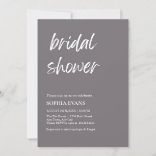 Modern Minimalist Fossil Grey Bridal Shower Invitation