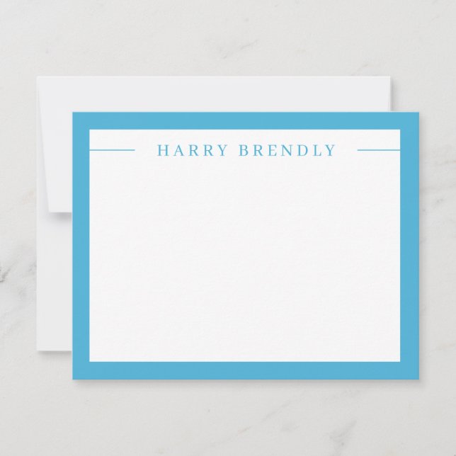 Modern Minimalist Frame Blue White Flat Note Card (Front)