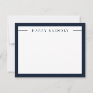 Modern Minimalist Frame Navy White Flat Note Card