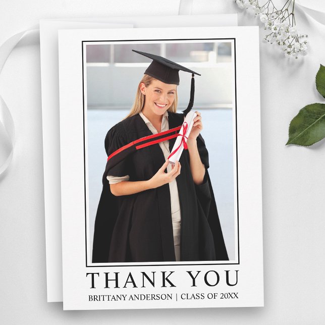 Modern Minimalist Framed Photo Graduation Thank You Card (Customize to add text to back of card.)