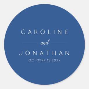 Modern Minimalist French Blue Custom Wedding Classic Round Sticker