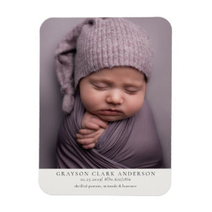 Modern Minimalist Full Photo Birth Announcement Magnet