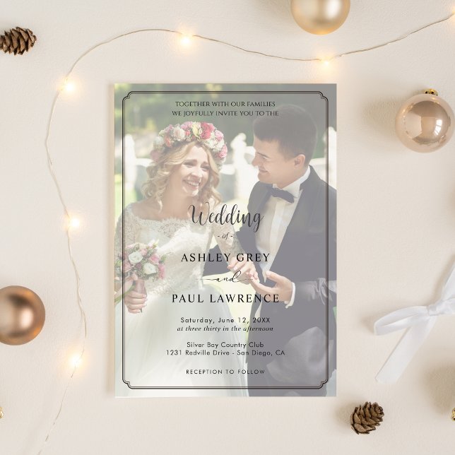 Modern Minimalist Full Photo Overlay Wedding  Invitation (Modern Photo Front Love Wedding invitation)