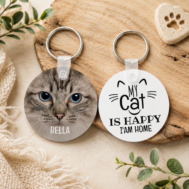 Modern Minimalist Fun Saying Cat Lover Pet  Keychain (Creator Uploaded)
