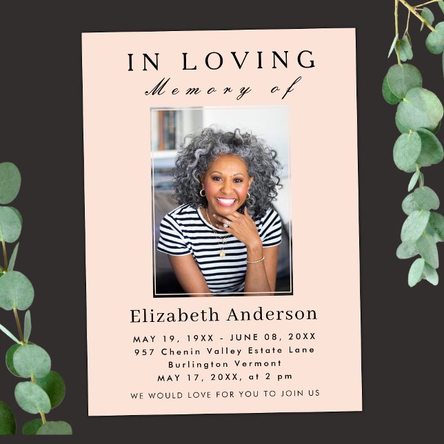 Modern Minimalist Funeral photo Simple Script Invitation (Creator Uploaded)