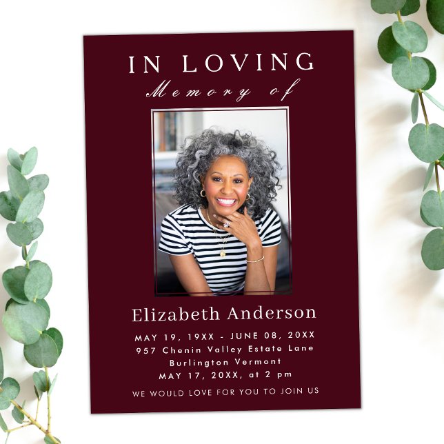 Modern Minimalist Funeral photo Simple Script Invitation (Creator Uploaded)