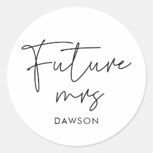 Modern minimalist Future Mrs personalized Classic Round Sticker