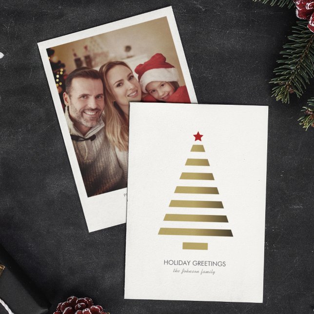 Modern Minimalist Geometric Christmas Tree Photo Holiday Card (Creator Uploaded)