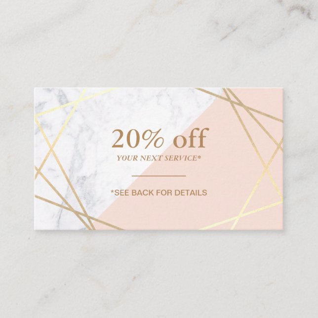 Modern Minimalist Geometric Marble Discount Coupon Business Card (Front)