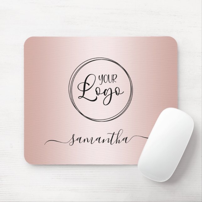 Modern Minimalist Girly Rose Gold Gradient Logo Mouse Pad (With Mouse)
