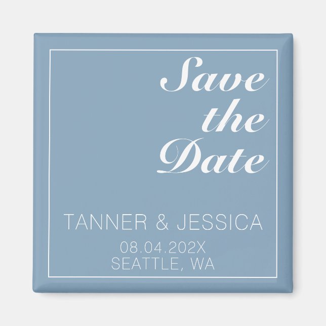 Modern Minimalist Glacier Blue & White Save Date Magnet (Front)