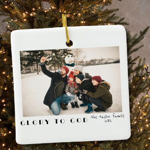 Modern Minimalist Glory to God Photo Ceramic Ornament