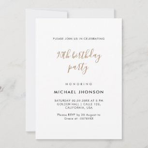 Modern Minimalist Gold 90th Birthday Party Invitation