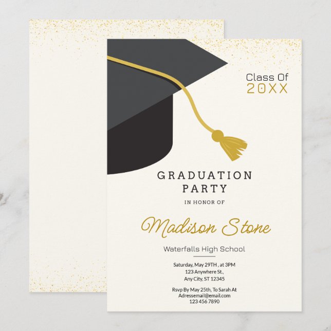 Modern Minimalist Gold and Black Graduation Card (Front/Back)