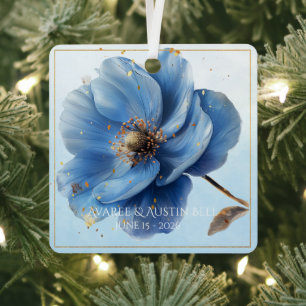 Modern Minimalist Gold and Blue Poppy Ornament