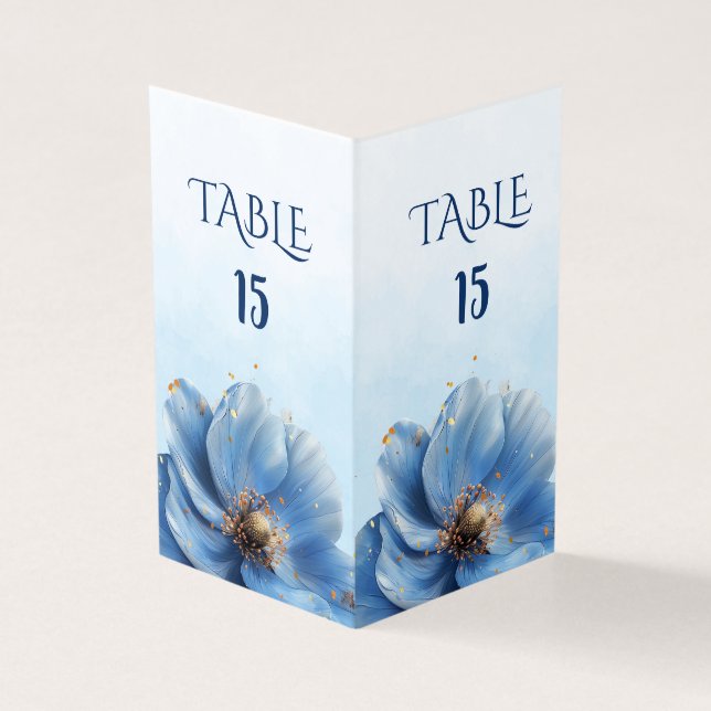Modern Minimalist Gold and Blue Poppy Table Number (Outside)