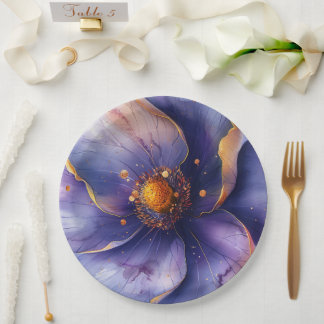 Modern Minimalist Gold and Purple Wedding  Paper Plate