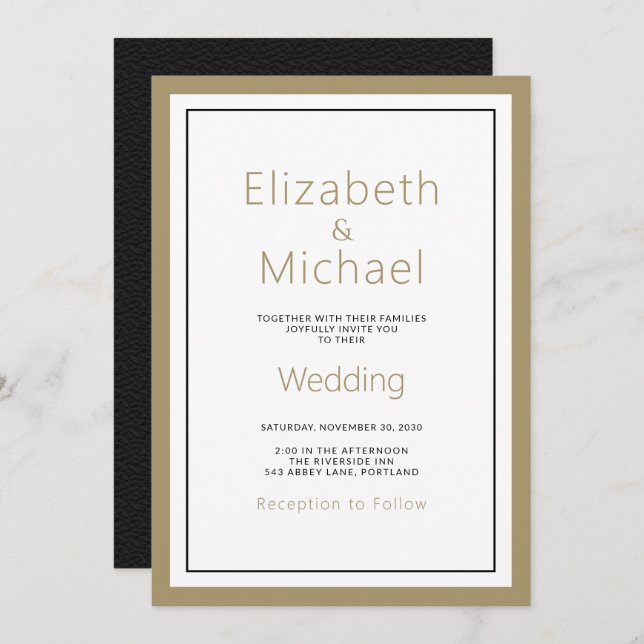 Modern Minimalist Gold Black Wedding Invitation (Front/Back)