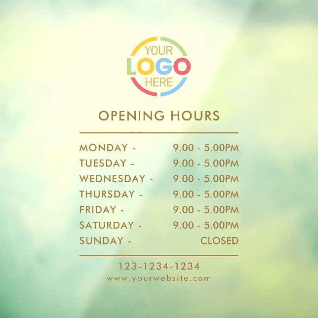 Modern Minimalist Gold | Business Opening Hours Window Cling (Sheet 3)
