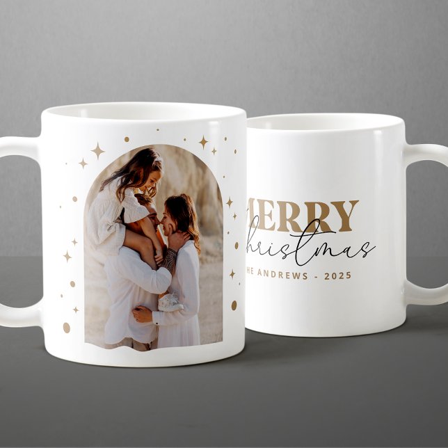 Modern Minimalist Gold Christmas Photo Arc Coffee Mug (Creator Uploaded)