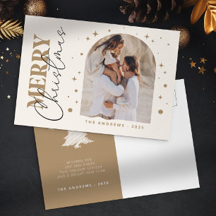 Modern Minimalist Gold Christmas Photo Arc Postcard