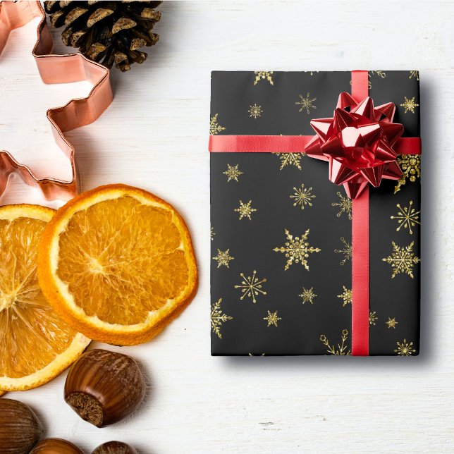 Modern Minimalist Gold Christmas Snowflakes Wrapping Paper (Creator Uploaded)