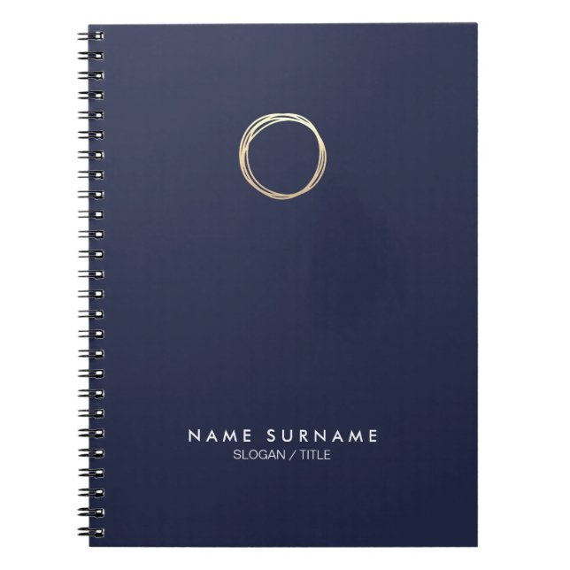 Modern Minimalist Gold Circle Midnight Blue Spiral Notebook (Front)
