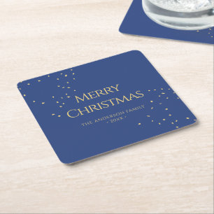 Modern Minimalist Gold Confetti Merry Christmas Square Paper Coaster