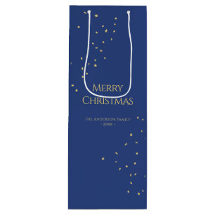 Modern Minimalist Gold Confetti Merry Christmas Wine Gift Bag