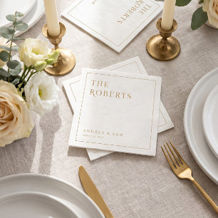 Modern Minimalist Gold Family Name Wedding Napkins