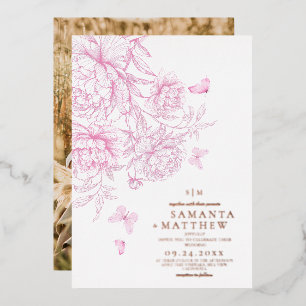 Modern Minimalist Gold Foil & Pink Floral Wedding