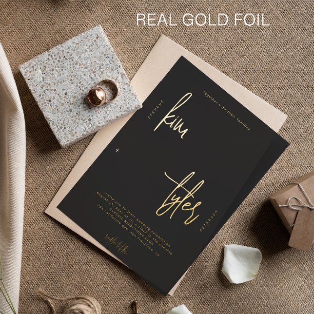 Modern minimalist gold foil script black wedding (Creator Uploaded)