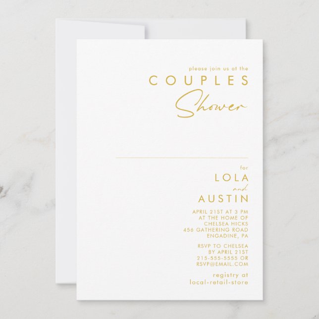Modern Minimalist Gold Font Couples Shower Invitation (Front)