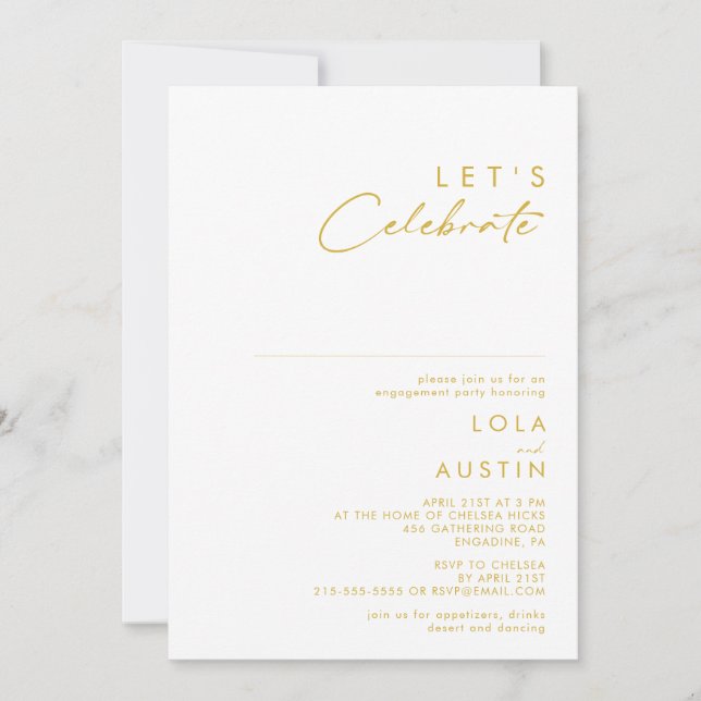 Modern Minimalist Gold Font Let's Celebrate Invitation (Front)