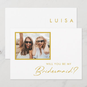 Modern Minimalist Gold Font Photo Bridesmaid Invitation