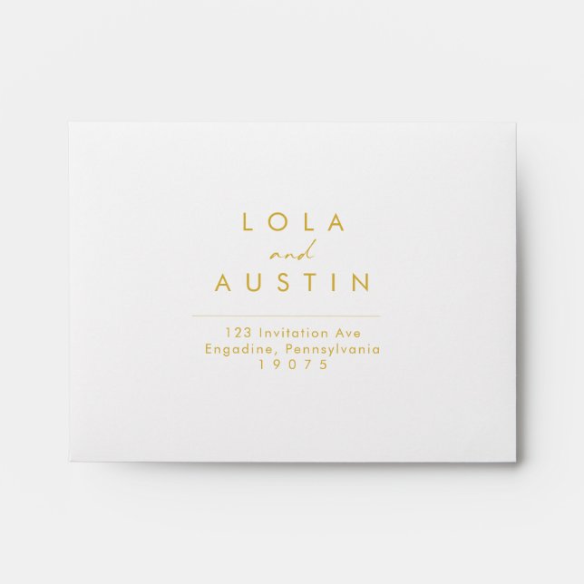 Modern Minimalist Gold Font Self Addressed RSVP Envelope (Front)