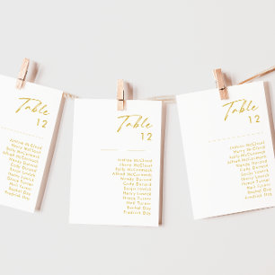 Modern Minimalist Gold Font Table Number Chart