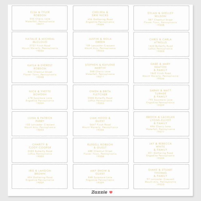 Modern Minimalist Gold Font Wedding Guest Address (Sheet)