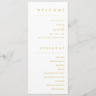 Modern Minimalist Gold Font Wedding Program