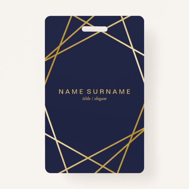 Modern Minimalist Gold Geometric Midnight Blue Badge (Front)