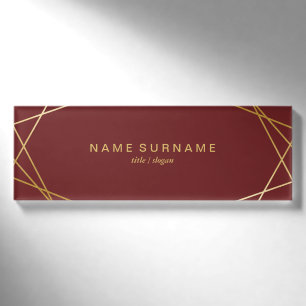 Modern Minimalist Gold Geometric Pattern Burgundy Name Tag